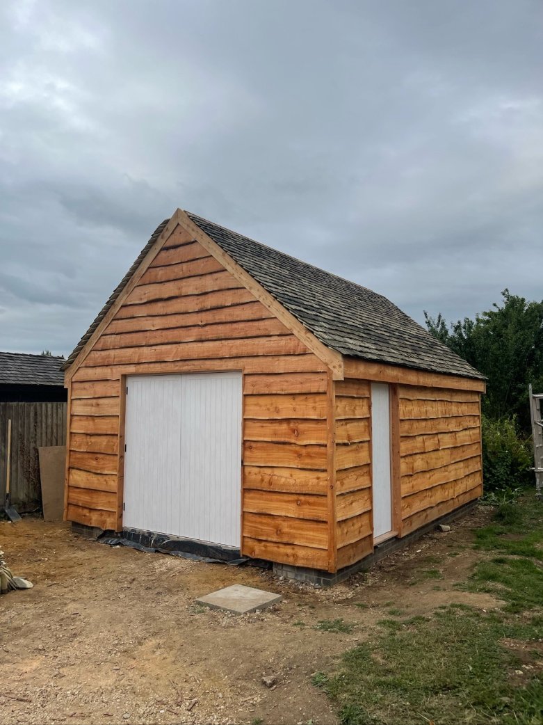 Garage with timber cladding